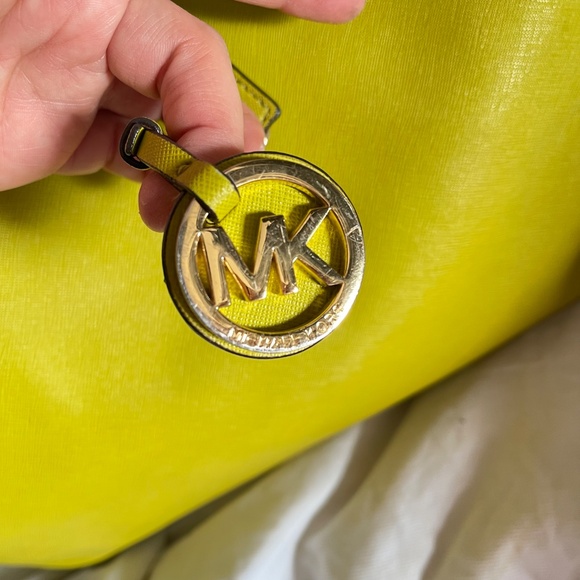 Michael Kors Neon Lime Green Tote with Gold Charm - Picture 8 of 10